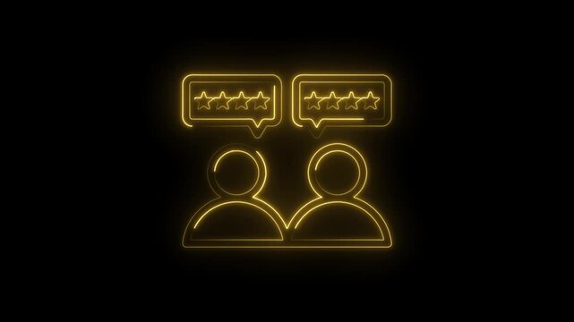 Glowing neon yellow outline of two abstract figures with speech bubbles above each icon
