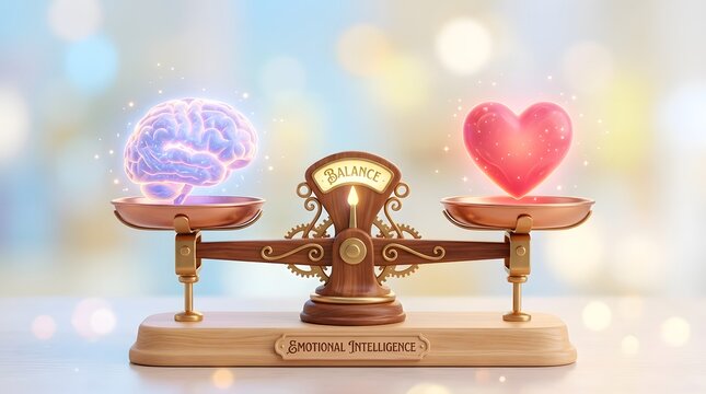 Balanced scale with heart and cloud pans