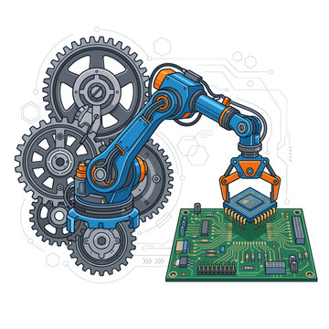 Automated Factory Robotics Gear and Arm Vector Icon