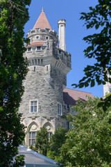 Fototapeta premium Scottish Baronial tower at Casa Loma designed by Edward James Lennox for Sir Henry Pellatt and wife Lady Mary in fantasy gothic revival, Toronto