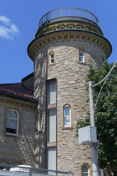 round telescope tower at the historic Dominion Meteorological Building 315 Bloor St W (today Munk School of Global Affairs & Public Policy), built 1908-09, University of Toronto