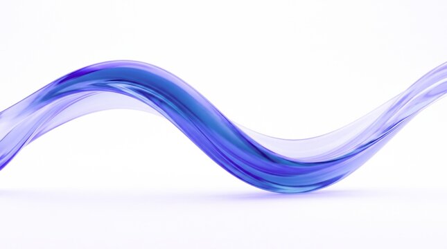 A smooth blue wave made of transparent glass showing an elegant curve on a white background.