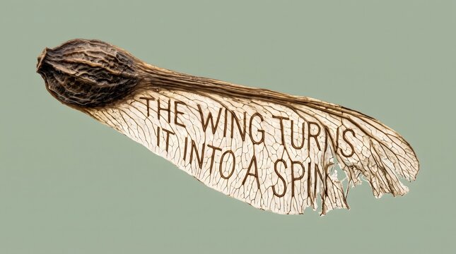 A single winged samara seed bears an etched message of dynamic transformation, illustrating nature's intricate engineering and the physics of natural adaptation.