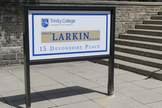 sign outside Gerald Larkin Building, Trinity College, St George Campus, University of Toronto (15 Devonshire Place)