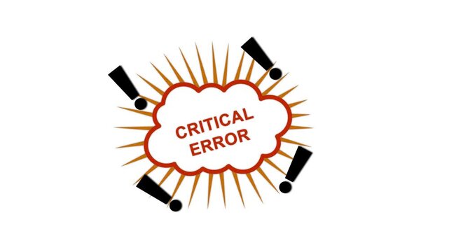 Critical error alert animation: system failure warning sign with pulsing exclamation marks for technical issues and cybersecurity alerts