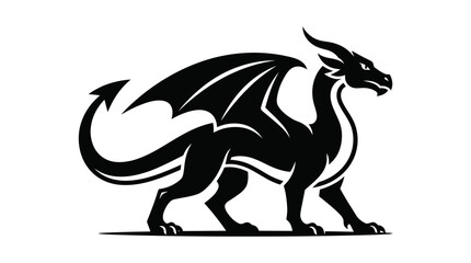 Fototapeta premium Black Dragon Silhouette Isolated Transparent Background Fantasy Creature