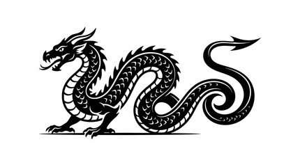 Fototapeta premium Black Dragon Silhouette Isolated on White Background
