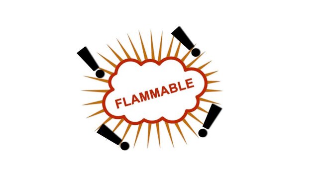 Flammable warning sign animation with pulsing hazard alert for industrial safety and chemical hazard labeling