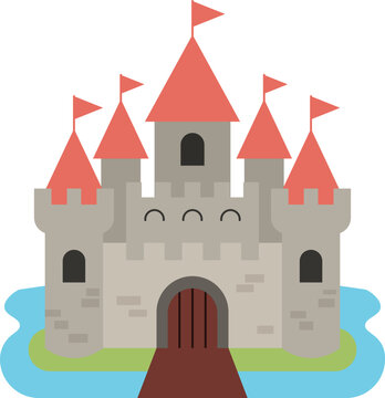 medieval castle with moat water clipart vector shape