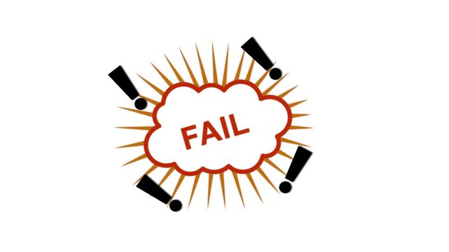 Animated fail comic bubble with exclamation marks for social media and gaming error mistake pop animation