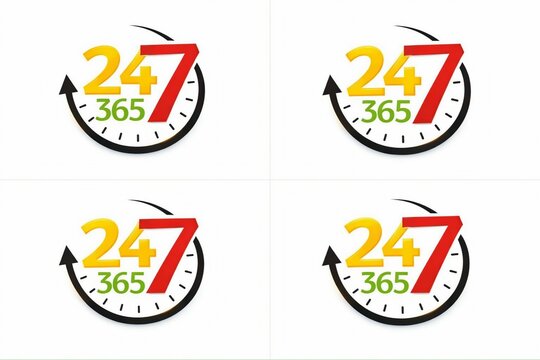 24/7 clock icons with 365 days circular arrows design
