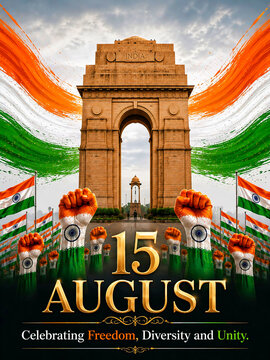 indian independence day india gate 15 august celebration with patriotic tricolor fists and flags