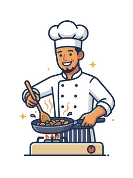 Professional Chef Cooking Flat Vector Icon for Labor Day Hospitality