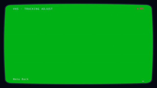 Loop Retro VHS CRT Television Frame with Green Screen Display for Keying, Vintage Camera Interface Overlay