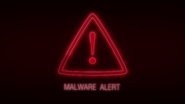Malware alert danger animation displays red neon warning icons. Alert danger malware notification highlights active cyber security threats. Danger sequence is sleek.