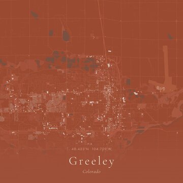 Terracotta Map of Greeley, United States | Warm Earth Tone Wall Art