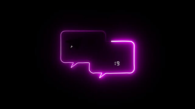 Chat message communication animation displays pink speech bubbles on dark. Message communication speech icons feature flying paper airplanes. Communication loop is sleek.