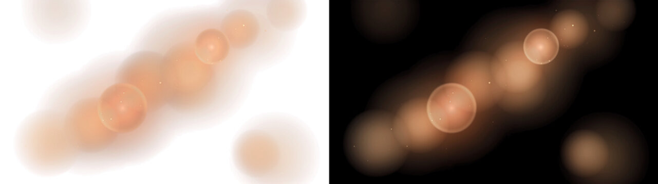 Soft warm bokeh trail with floating light bubbles, on transparent background