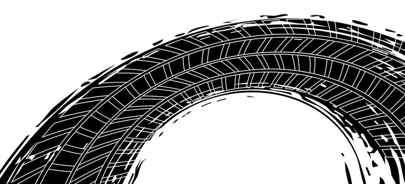 three shabby, grunge style and dirty vector tire tracks. vector illustration.