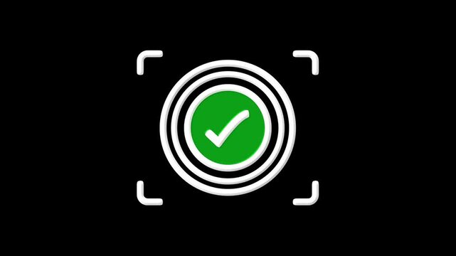 Target check mark animation displays green tick marks in circles. Check mark target validation symbol offers digital task completion icons. Target loop is clean.