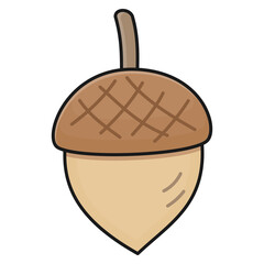 Flat style sticker illustration of an oak acorn seed isolated on transparent background. Autumn nut forest element vector graphic icon design for fall seasonal creative project asset. © Ageng Arifian
