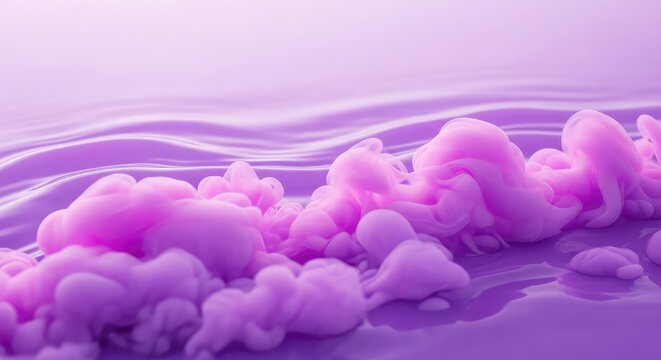 A mesmerizing abstract display of purple and pink vapor clouds moving with gentle ripples and dynamic waves, embodying a peaceful flow, purple, liquid, abstract