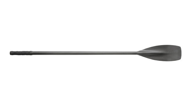 Black plastic boat oar isolated on white background, professional rowing paddle for kayaking and canoeing, durable nautical equipment for water sports