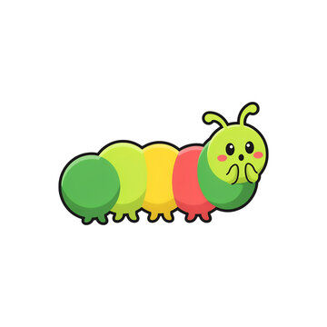 Cute colorful caterpillar character made in pixel art style with a happy and friendly face