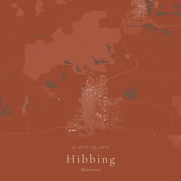 Terracotta Map of Hibbing, United States | Warm Earth Tone Wall Art
