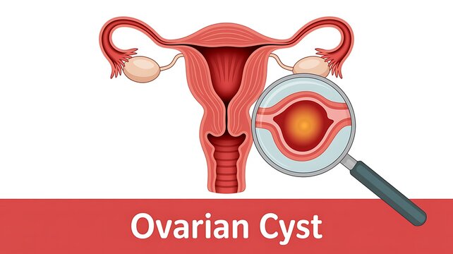 Medical illustration of human female ovarian cyst anatomy