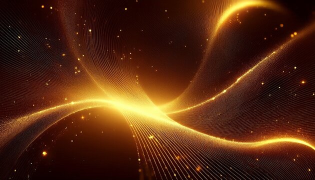 Digital Dark Brown Abstract Background With Sparkling Golden Yellow Light Particles And Areas With Deep Depths Particles Form Into Lines Surfaces And Grids