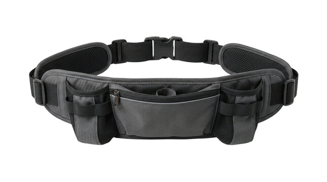 Tactical running belt with water bottle holders, gray hydration waist pack for marathon training, adjustable fitness fanny pack for outdoor sports