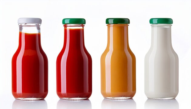 Bottles Of Ketchup Tomato Sauce And Mayonnaise Isolated On White Background