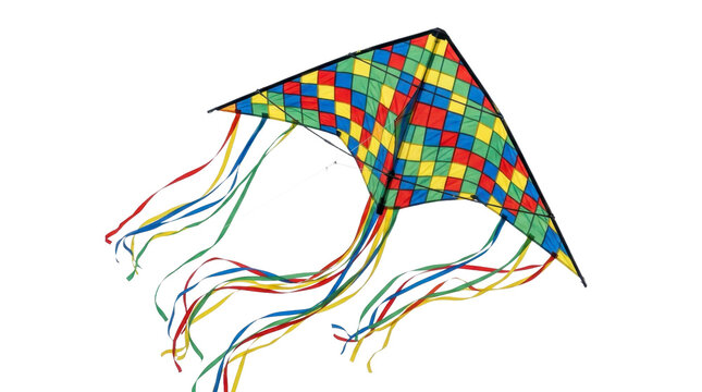 Multi colored delta kite with ribbons on a transparent background PNG image