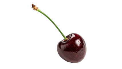 Single fresh red sweet cherry berry fruit with stem isolated on transparent background © Aleksandr