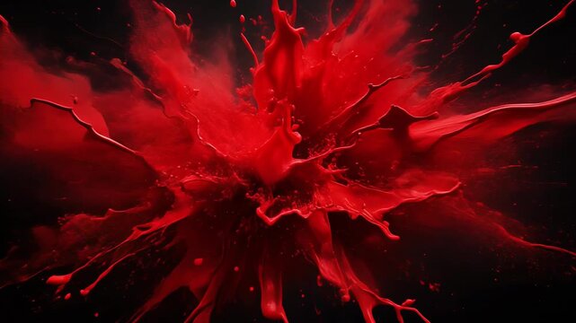 Breathtaking explosion of vibrant red paint splashes dynamically against a dark background