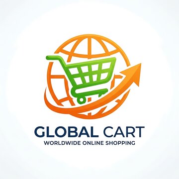 Global cart logo design with shopping cart and globe icon isolated on white background