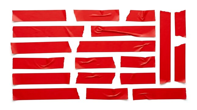 Collection of Red Adhesive Tape Strips on White Background