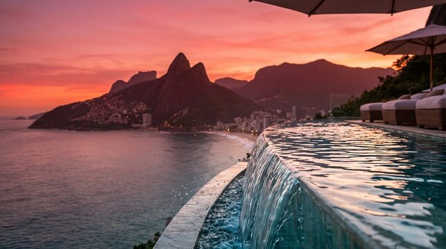 Luxury Infinity Pool Overlooking Rio de Janeiro Sunset