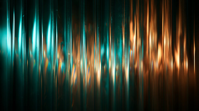 Abstract Fluted Glass Background with Cyan and Orange Light