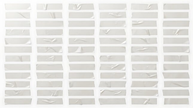 Collection of Translucent Adhesive Tape Strips on White Background