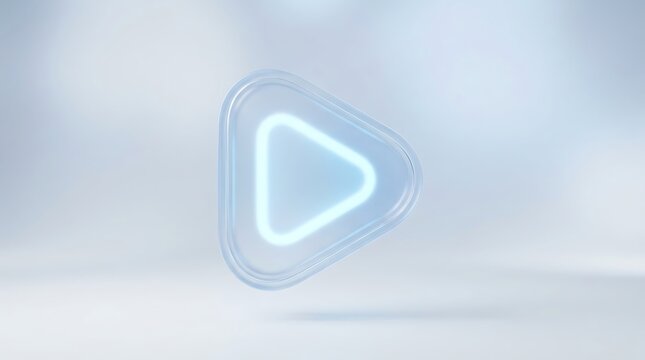 Translucent Frosted Glass Play Button Icon with Soft Glow