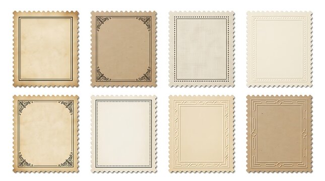 Collection of Vintage Postage Stamp Frames with Decorative Borders