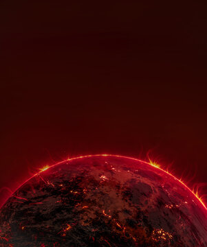 3D Render, giant lava planet in deep space