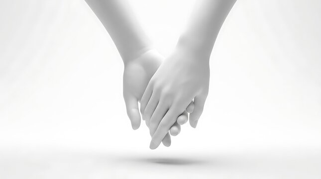 Two white mannequin hands held together in a gentle gesture