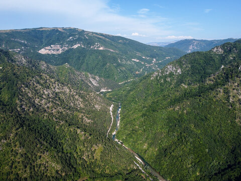 Aerial view of Neretva river canyon in Bosnia and Herzegovina. Drone shot of scenic Neretva river gorge from above.