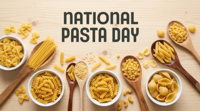 Assorted dry pasta shapes on a light colored wooden surface food photography macaroni spaghetti farfalle penne fusilli ditalini conchiglie rotini bow-tie shell spiral