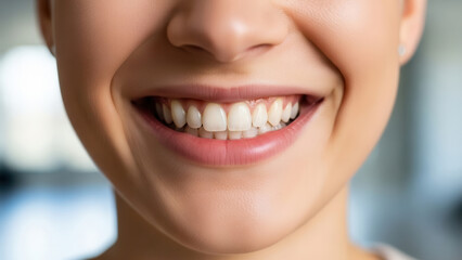 Obraz premium Radiant happy adult woman smiling broadly, showing perfectly white healthy teeth. Concept of dental care and wellness