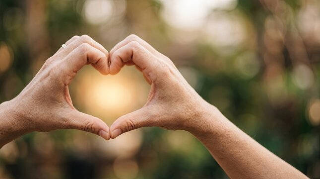 Two hands form a heart shape. A person is making the heart symbol with their hands.