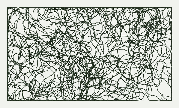Messy Tangled Lines Form an Abstract Scribbled Pattern Within a Rectangular Frame